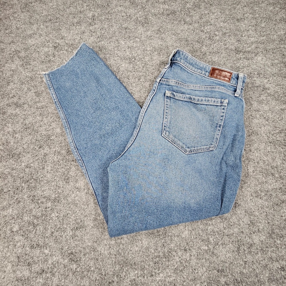 Hollister‎ Ultra High Rise Mom Jeans Size 13R Distressed Raw Hem Denim 30x26